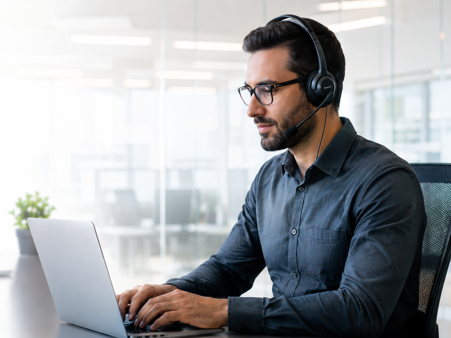 IT support specialist wearing a headset